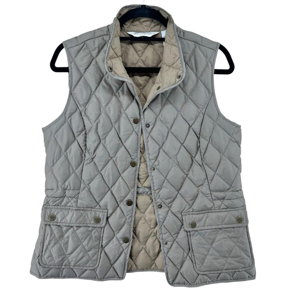 Eddie Bauer Goose Down Quilted Vest snap front brown outdoor equestrian size m